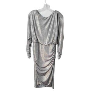 VINCE CAMUTO Light Gold Metallic Long Sleeve Ruched Mini Dress Size 4